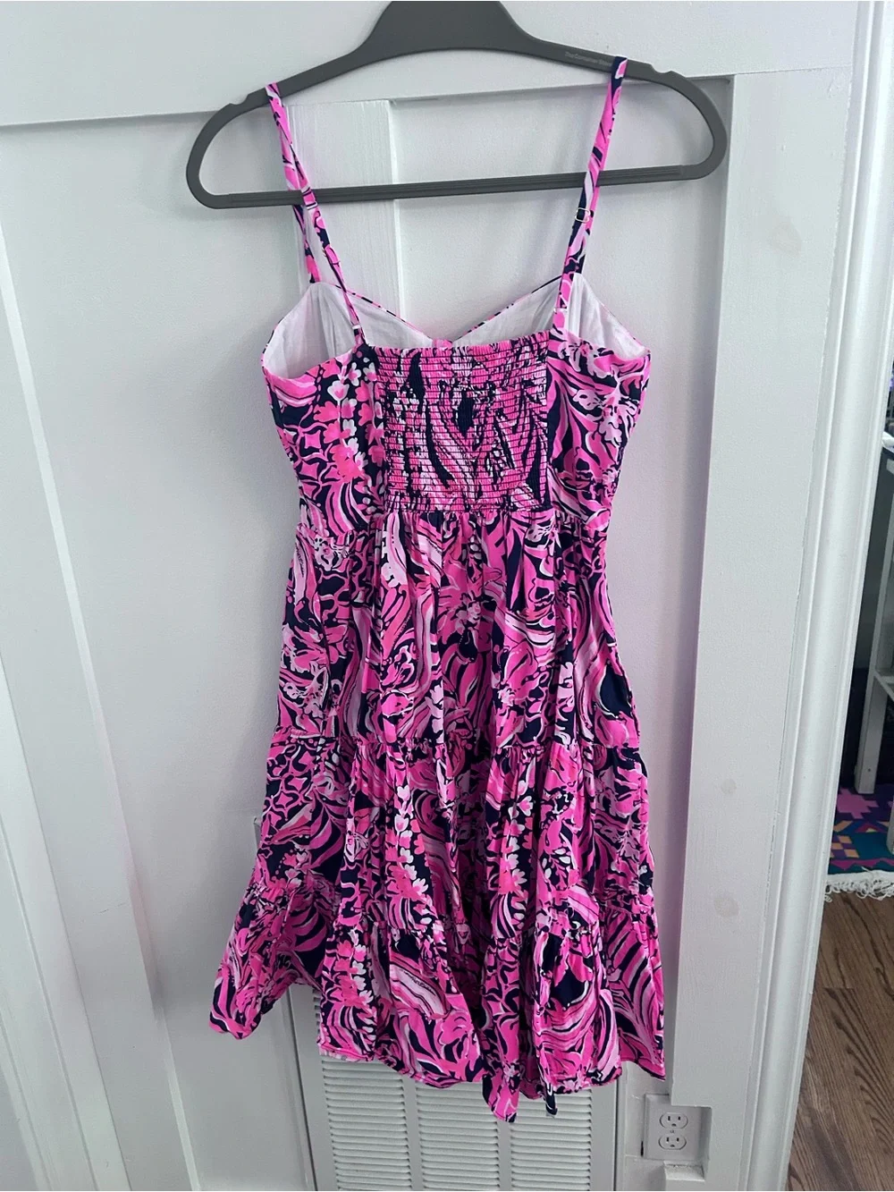 Lilly Pulitzer Adalia tiered dress Low Tide Navy Flirty Fins and Feathers - Picture 6 of 8